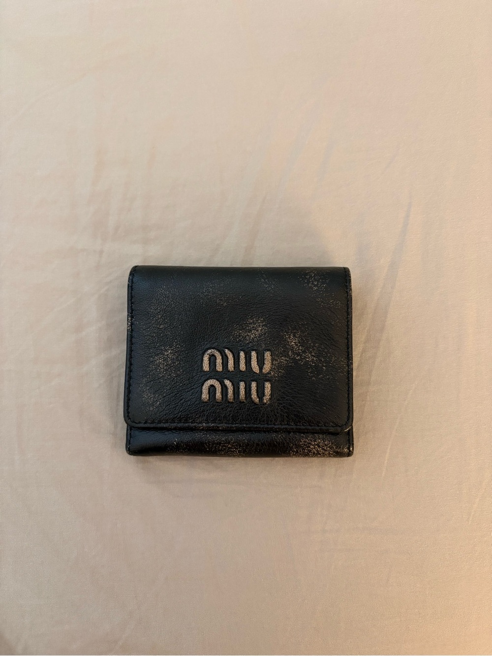 Miu Miu Black Leather Compact Fold Wallet